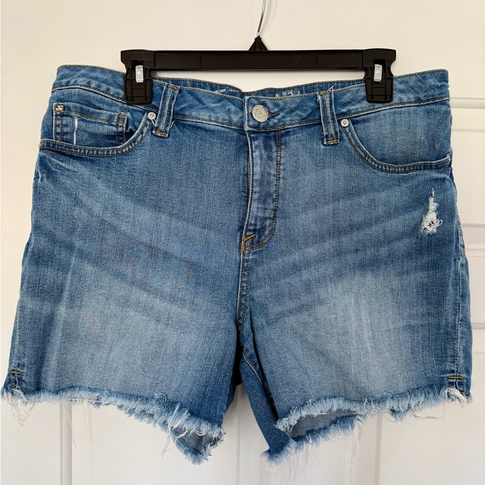 Seven7 Medium Blue Distressed Jean Shorts